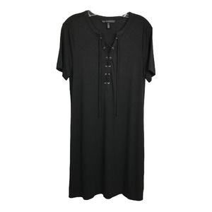 White House Black Market Women's Dress M Shift Black Short Sleeve Collar Tie